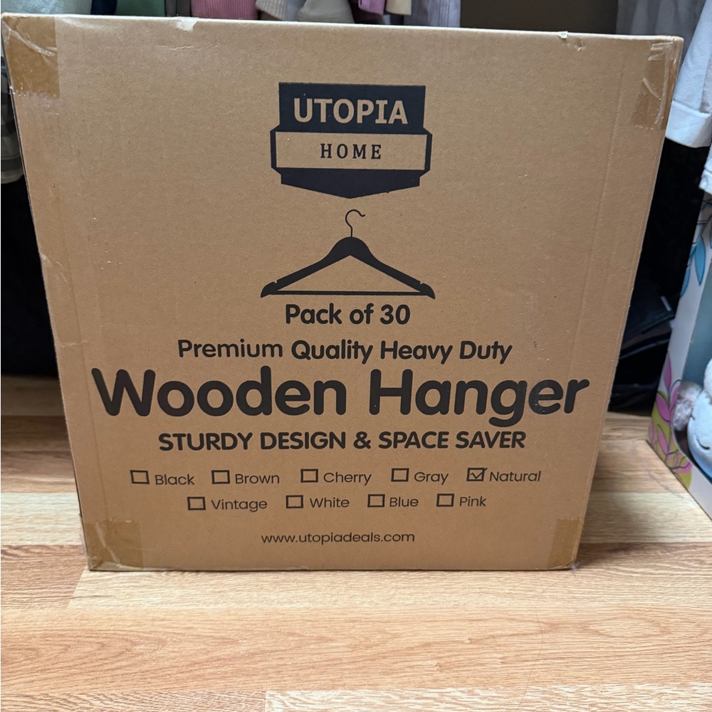 Natural Wooden Hangers - Pack of 30